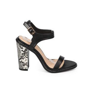 Women Liliana Bitsy Leatherette Open Toe Snake Block Heel City Sandal Size